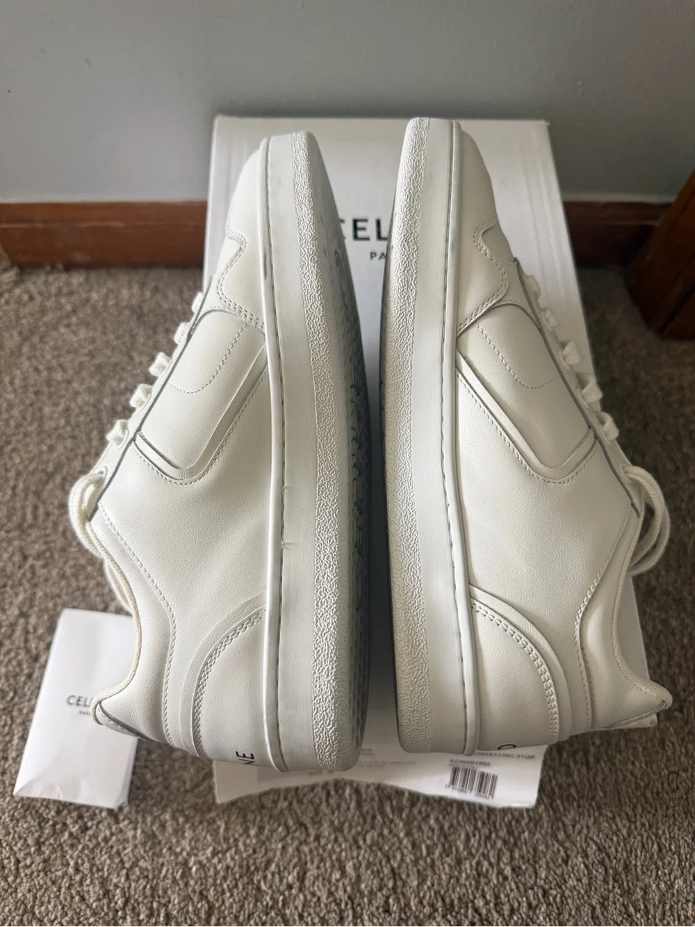 Celine White Leather Low-Top Sneaker with Perforated Logo